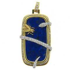 Large Lapis Seed Pearl Diamond Gold Insect and Snake Pendant