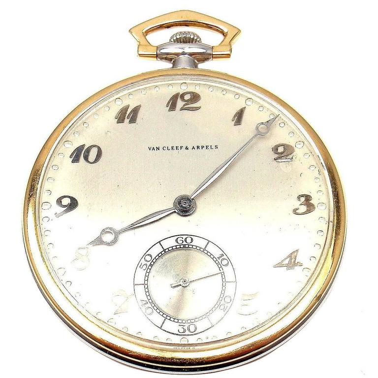 Van Cleef and Arpels Tissot Yellow and White Gold Pocket Watch For Sale