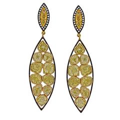Yellow Slice Diamond Gold Long Earrings