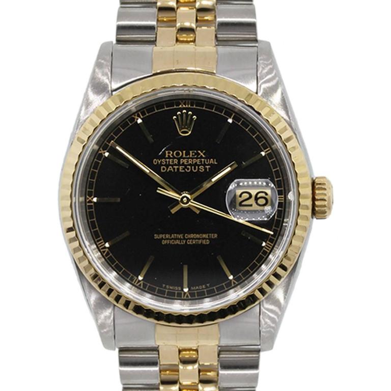 Rolex 16233 Datejust Two Tone Black Dial Watch at 1stDibs | rolex 16233  black dial, rolex datejust 16233 black dial, rolex datejust two tone black  dial