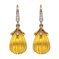 Carved Citrine Diamond Drop Earrings 9