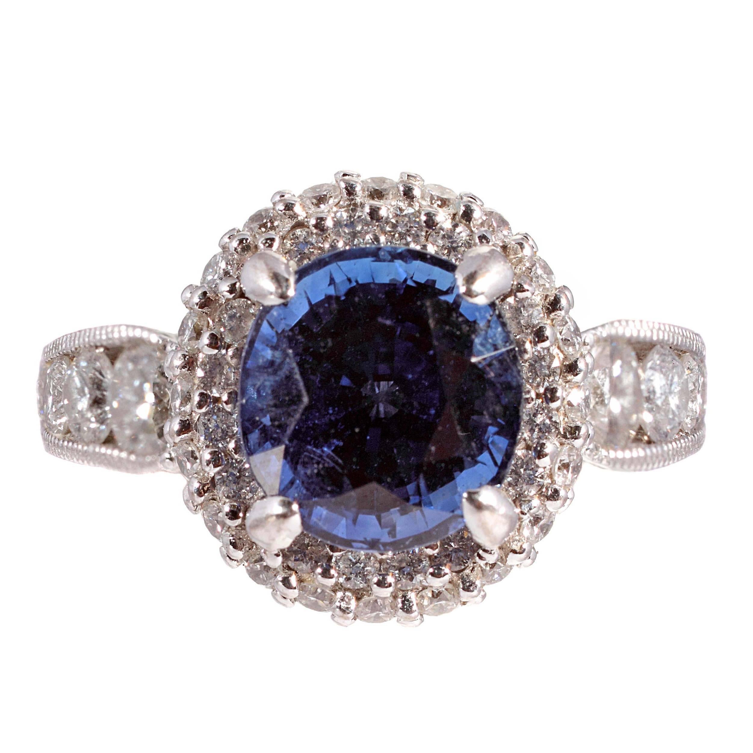 Stunning Tacori 2.80 Carat GIA Cert Blue Sapphire 1.08 Carats Diamond Gold Ring