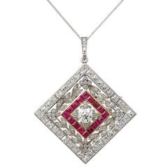 1900 Antique Ruby 3.48 Carats Diamonds Gold Platinum Pendant Brooch 2