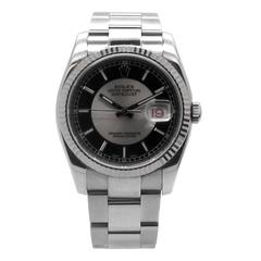 Rolex Stainless Steel Datejust Rhodium Center Black Dial Wristwatch Ref 116234