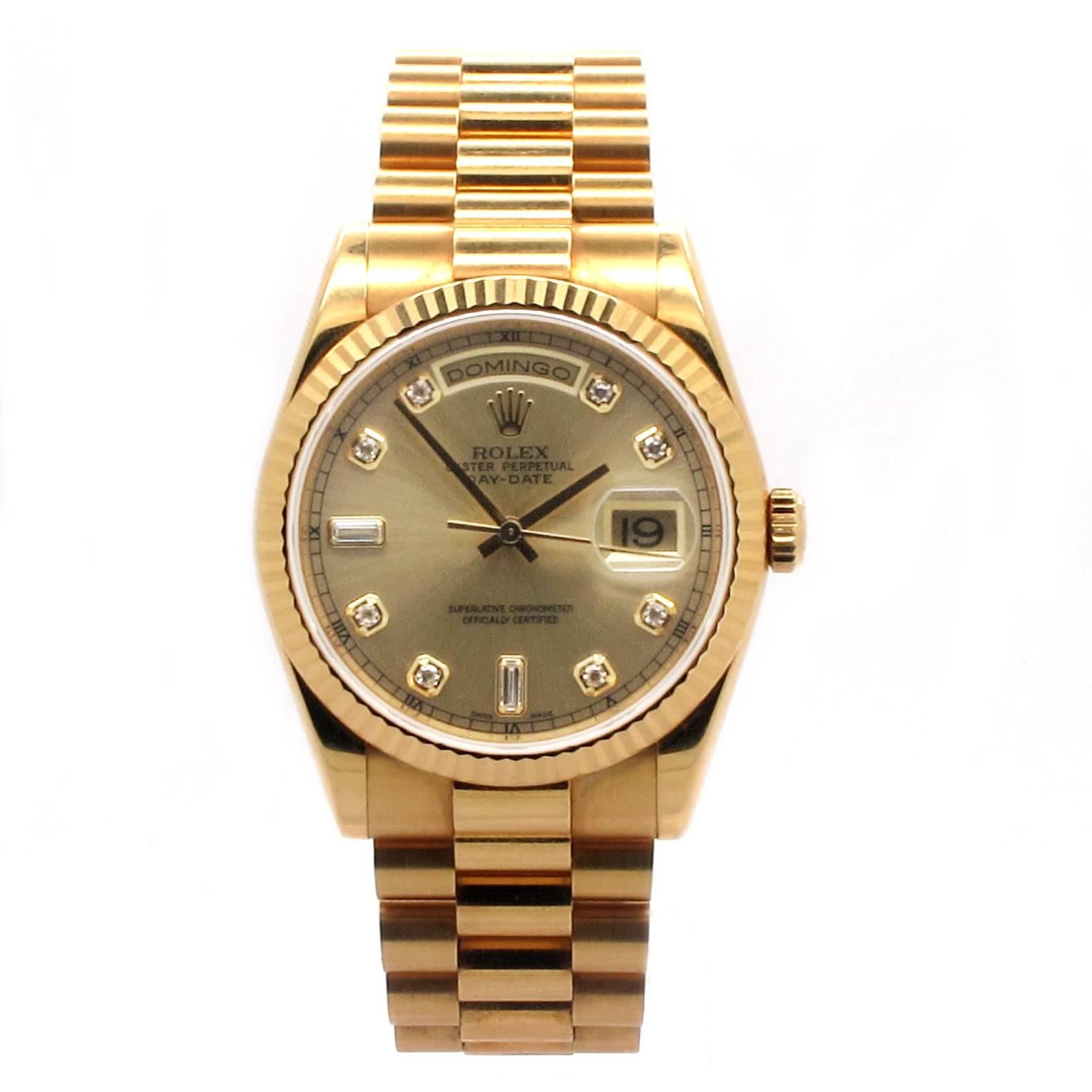 Rolex Day-Date Original Diamond Dial Presidential Automatic Wristwatch For Sale