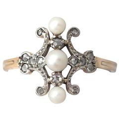 Pearl & 0.25Ct Diamond, 18k Yellow Gold 18k White Gold Set Dress Ring Antique 6
