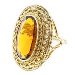 Vintage Madeira Orange Yellow Citrine Granulated Gold Ring