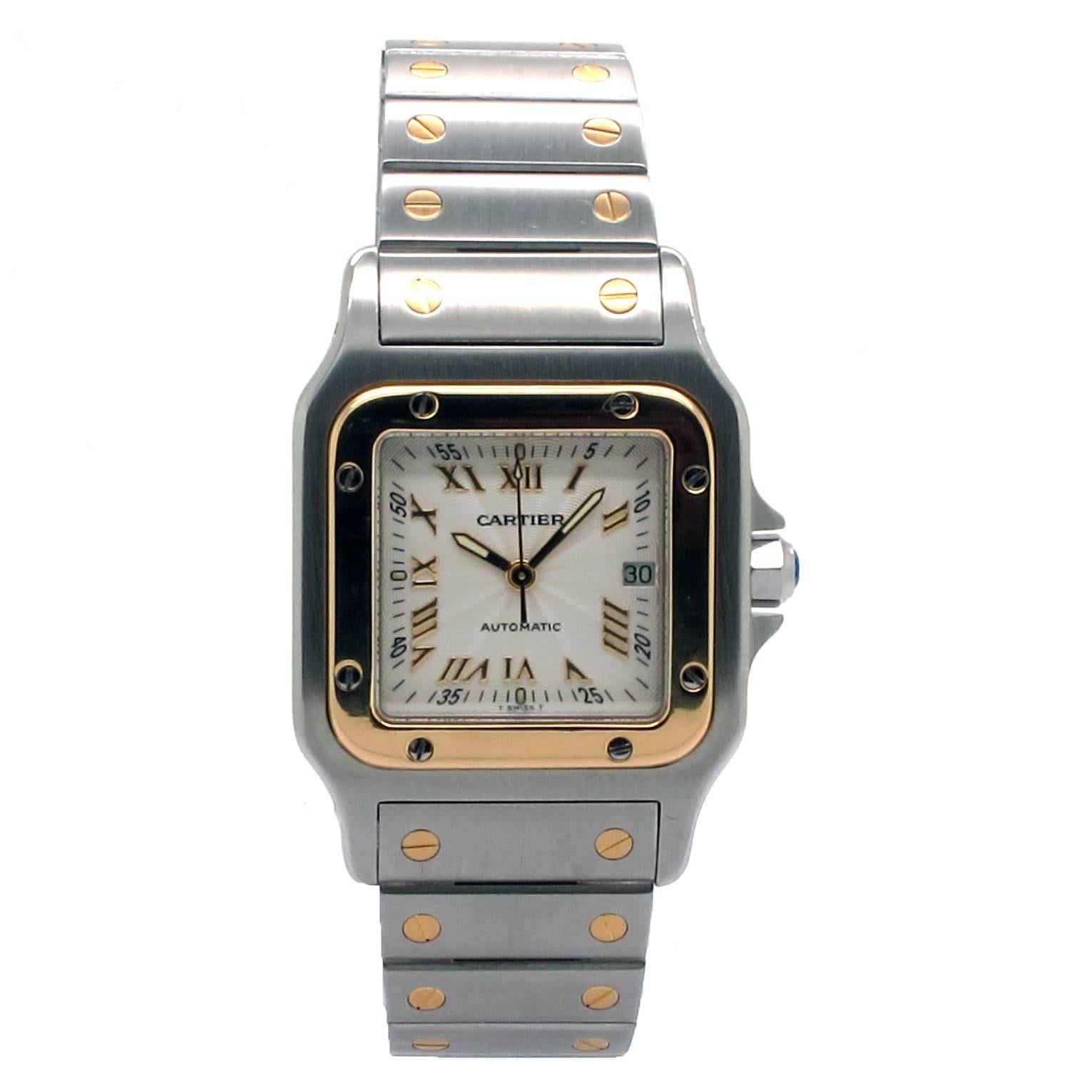 Cartier Yellow Gold Stainless Steel Santos Galbee Automatic Wristwatch For Sale