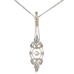Pearl & 0.20Ct Diamond, 18k Yellow Gold & 18k White Gold Set Pendant - Antique 12