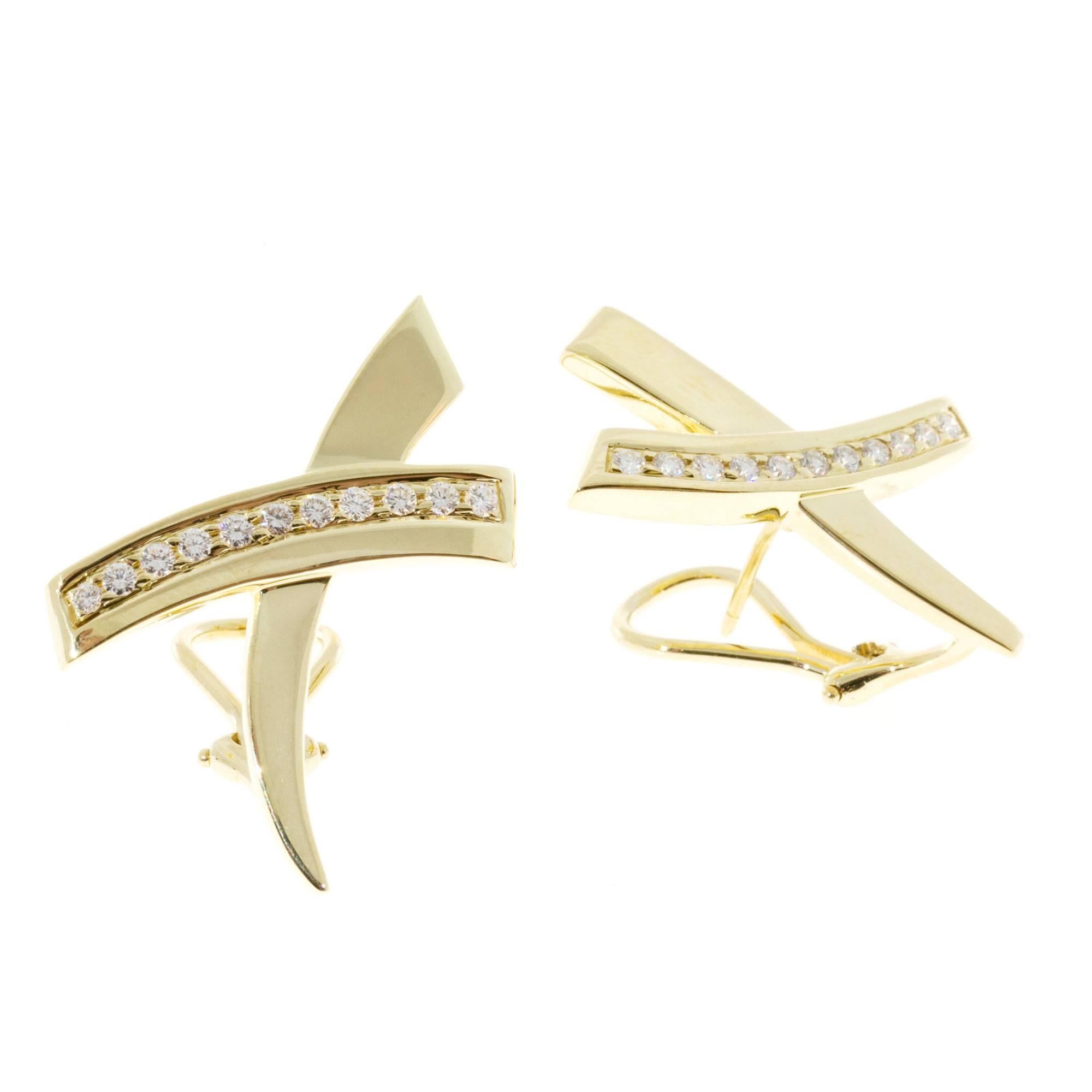 Tiffany & Co. Paloma Picasso Diamond Gold “X” Clip Post Earrings