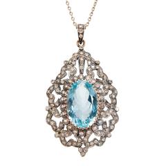 Aquamarine Diamond Silver Gold Pendant Necklace 5