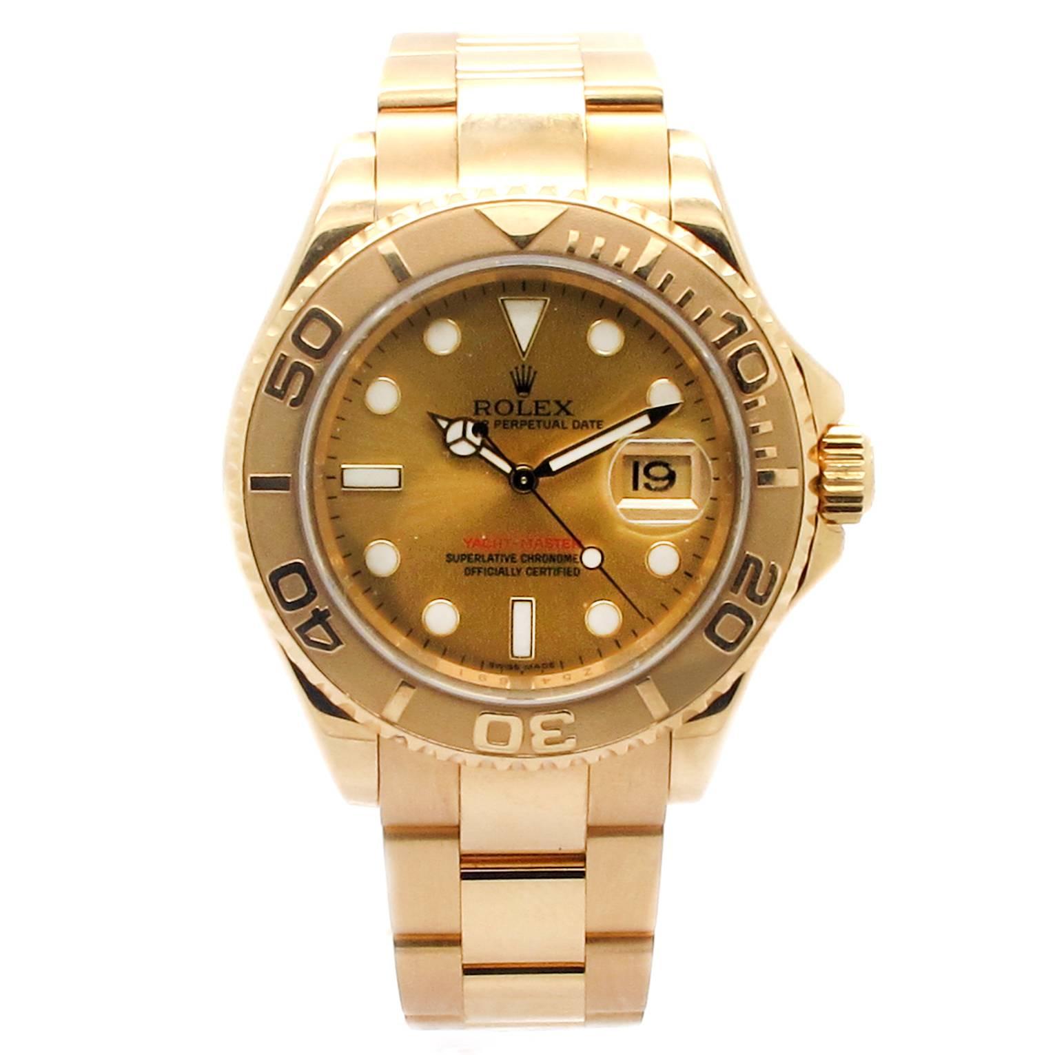 Rolex Yellow Gold Yachtmaster Champagne Dial Automatic Wristwatch Ref 16628 2006 For Sale