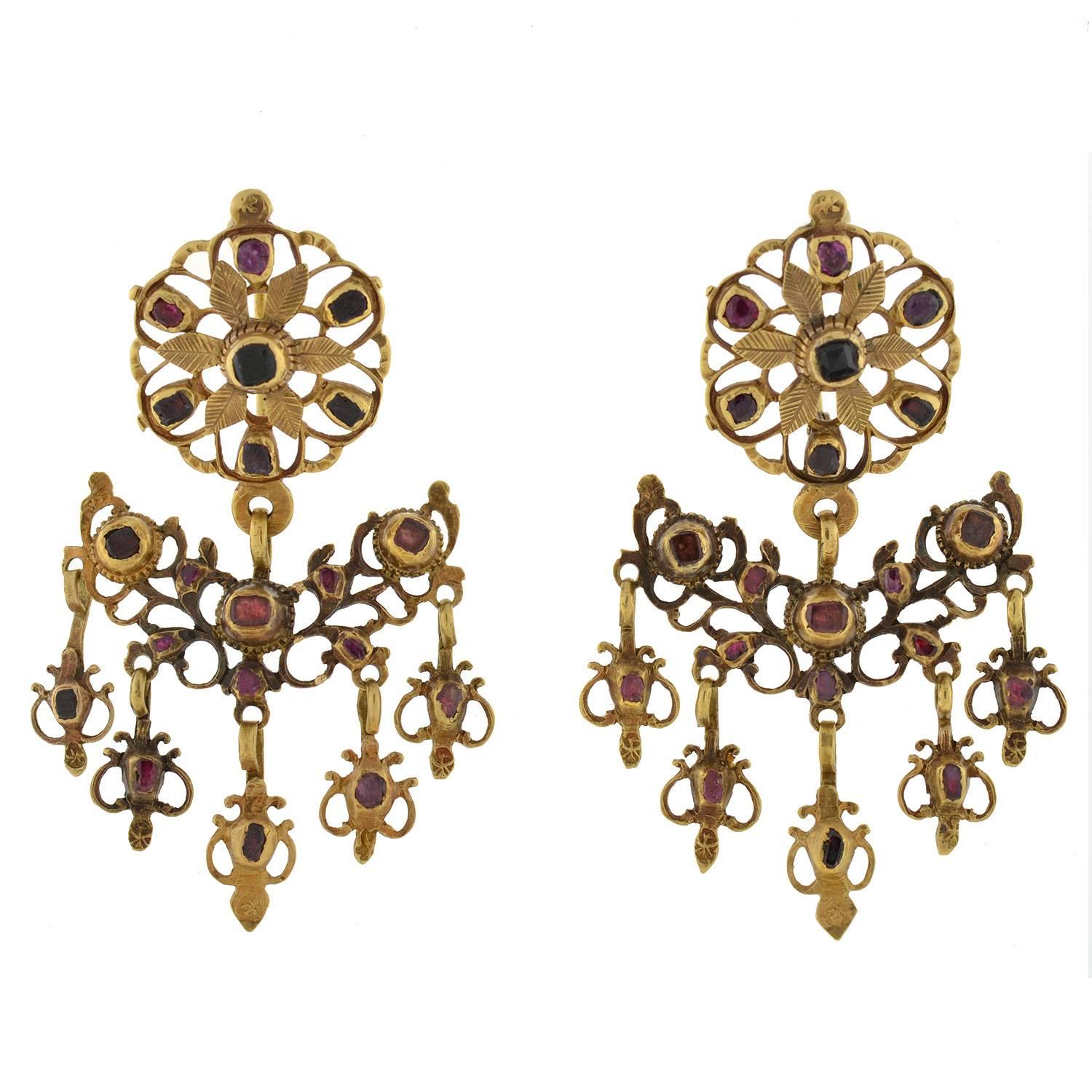 Georgian Garnet Gold Earrings