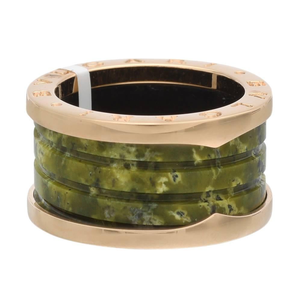 Bulgari Green Marble Gold B.Zero1 Band Ring