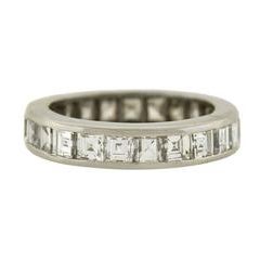 Retro Square Cut Diamond Platinum Eternity Band Ring 3