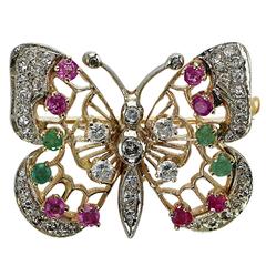 Emerald Ruby Diamond Gold Butterfly Brooch Emerald Ruby Diamond Gold Butterfly Brooch