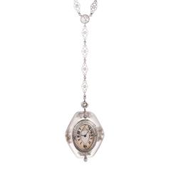 Art Deco Rock Crystal Diamond Platinum Pendant Watch