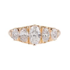 1.93 Carats Diamonds English Carved Style Gold Five Stone Ring