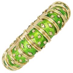 Tiffany & Co. Schlumberger Green Enamel Gold Bangle Bracelet 4