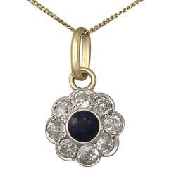 Antique 0.36Ct Sapphire & 0.40Ct Diamond, 14k Gold & Platinum Set Pendant 8
