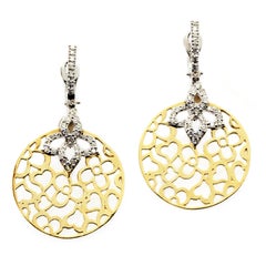 Stambolian 18K Yellow White Two-Tone Gold and Diamond Floral Drop Earrings