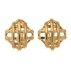 Large Gold Trellis Over and Under Earrings 7