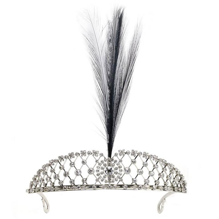 Edwardian Diamond Platinum Aigrette Feather Tiara For Sale