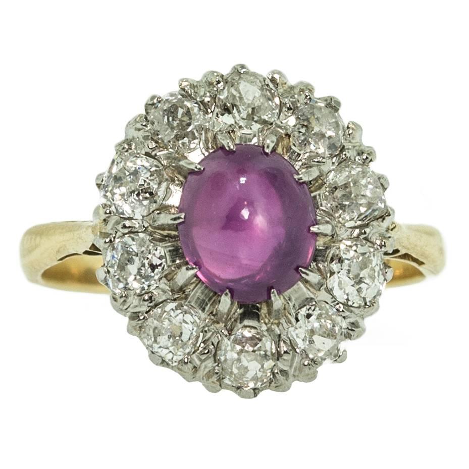 Antique Star Ruby Diamond Gold Platinum Ring For Sale