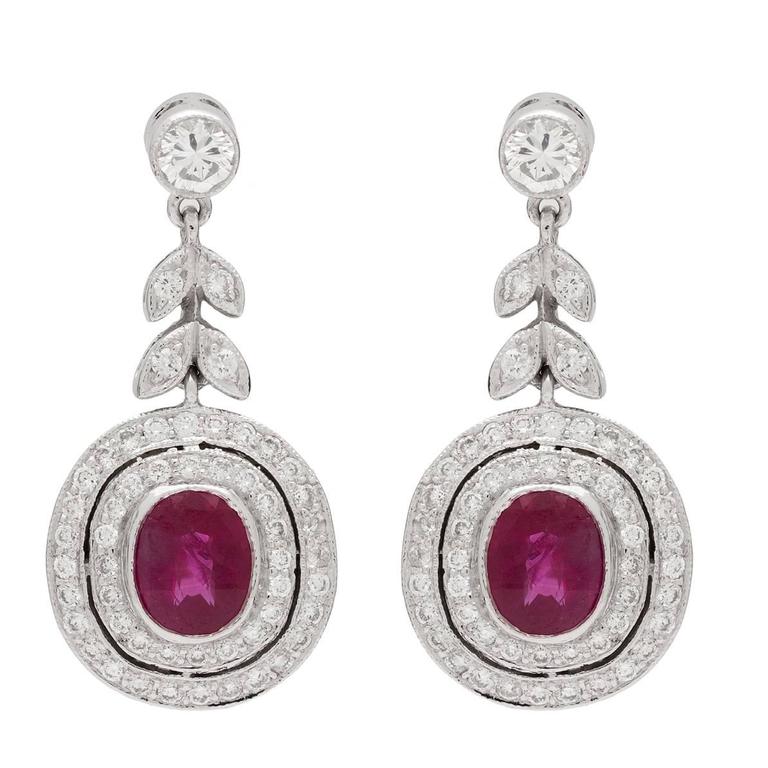 Burmese Ruby Diamond Gold Earrings For Sale at 1stdibs