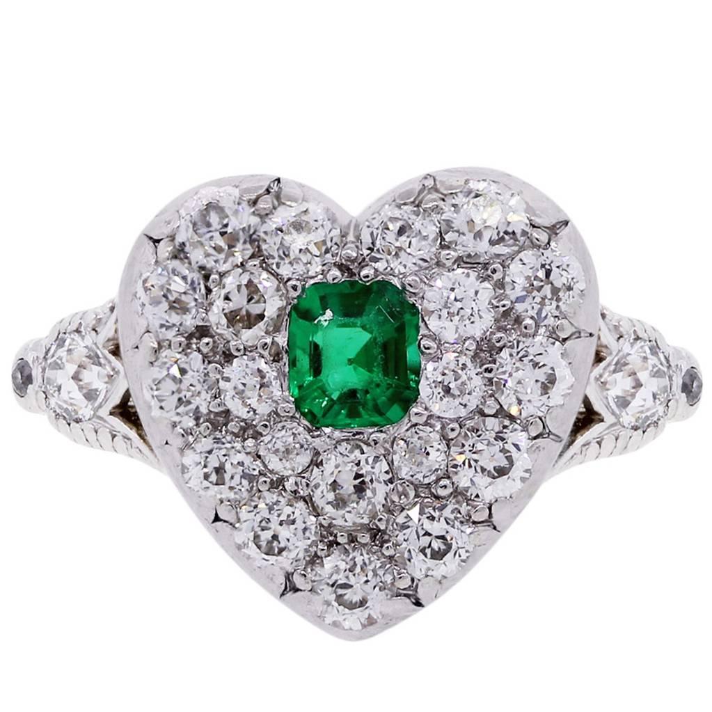 Tiffany & Co. Emerald Diamond Gold Platinum Heart Ring