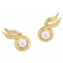 Schlumberger Pearl Gold Wing Earrings