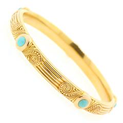 Riker Bros. Art Nouveau Turquoise Gold Bangle Bracelet