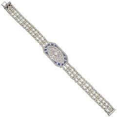 Belle Époque Seed Pearl Sapphire Diamond Platinum Bracelet