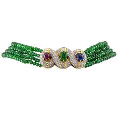 Emerald Bead and Diamond Necklace