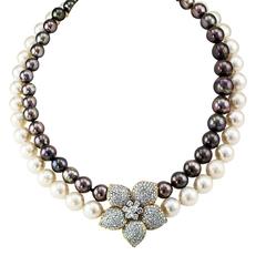 Tahitian and South Sea Pearl Necklace With Diamond Flower Clasp