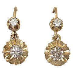 0.54Ct Diamond & 18k Yellow Gold Drop Earrings - Vintage French Circa 1940