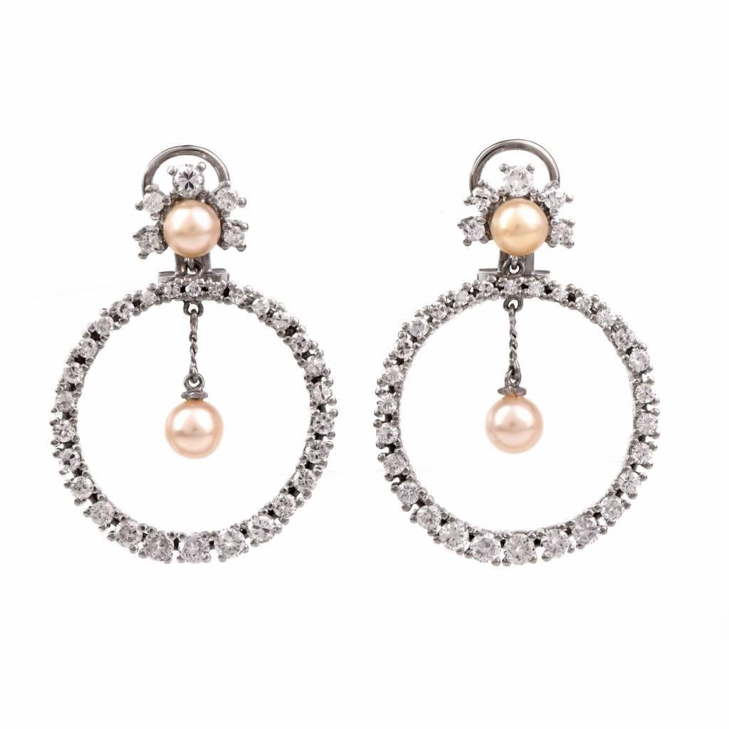 Diamond Platinum Hoop Dangle Earrings