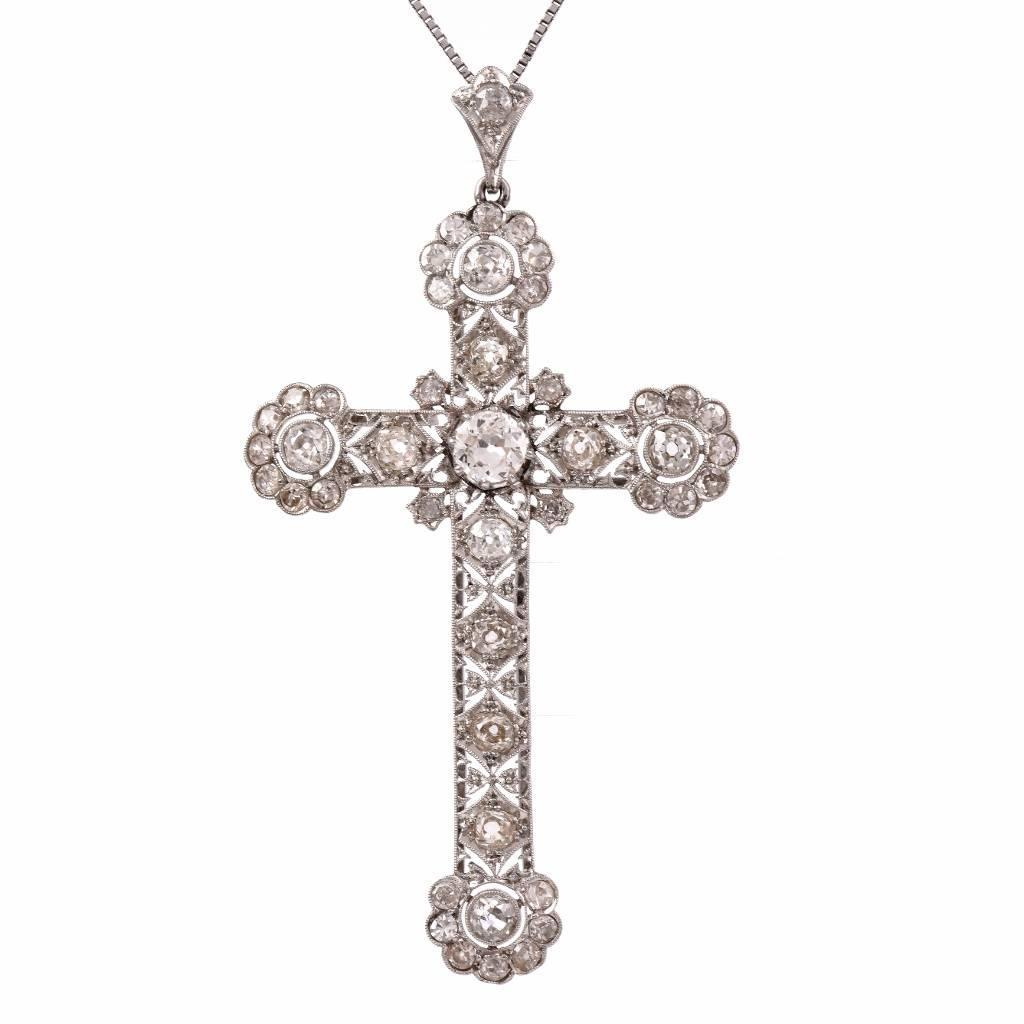 Antique Art Deco Diamond Platinum Cross Pendant at 1stdibs