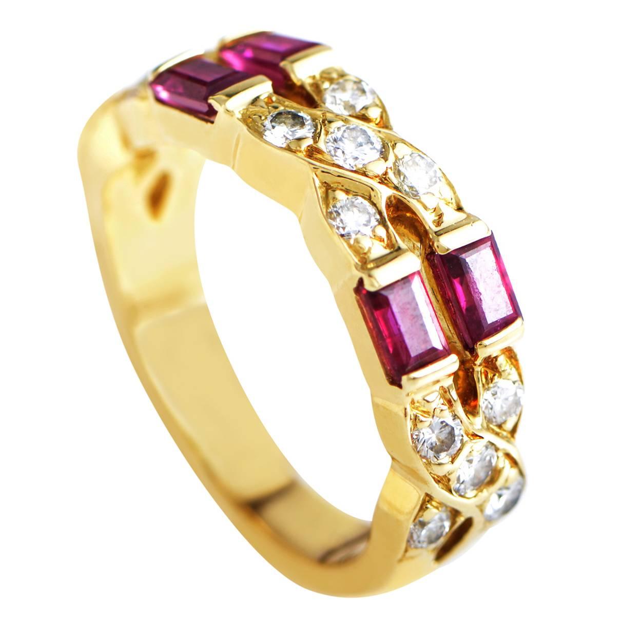 Tiffany & Co. Diamond Ruby Gold Band Ring