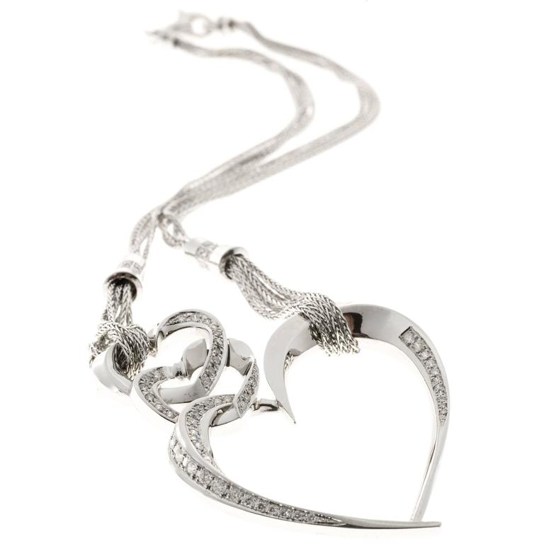 Diamond Gold Triple Heart Pendant Necklace For Sale at 1stDibs Diamond Gold Triple Heart Pendant Necklace For Sale at 1stDibs
