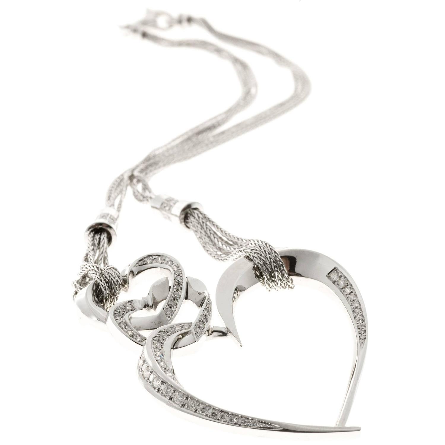 Diamond Gold Triple Heart Pendant Necklace For Sale at 1stdibs