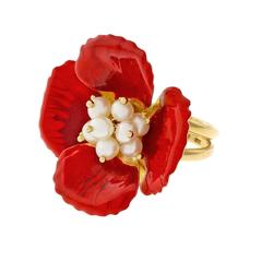 1970s Bright Red Enamel Gold Ring