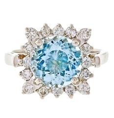 Vintage Aquamarine Diamond Halo Platinum Ring