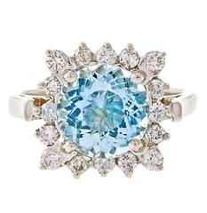 Aquamarine Diamond Halo Platinum Ring 2