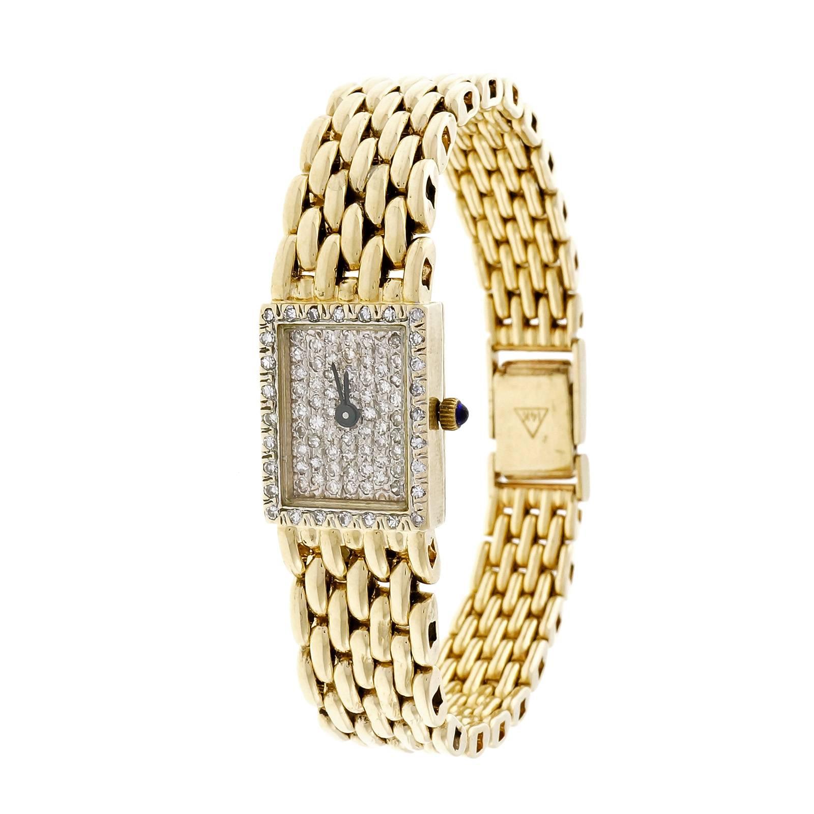Cyma Lady's Gelbgold Diamant benutzerdefinierte Zifferblatt Quarz-Armbanduhr