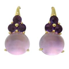 Pomellato Luna Rose Quartz Amethyst Gold Earrings 