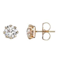 Antique Old Mine Cut Diamond Two Color Gold Earrings 