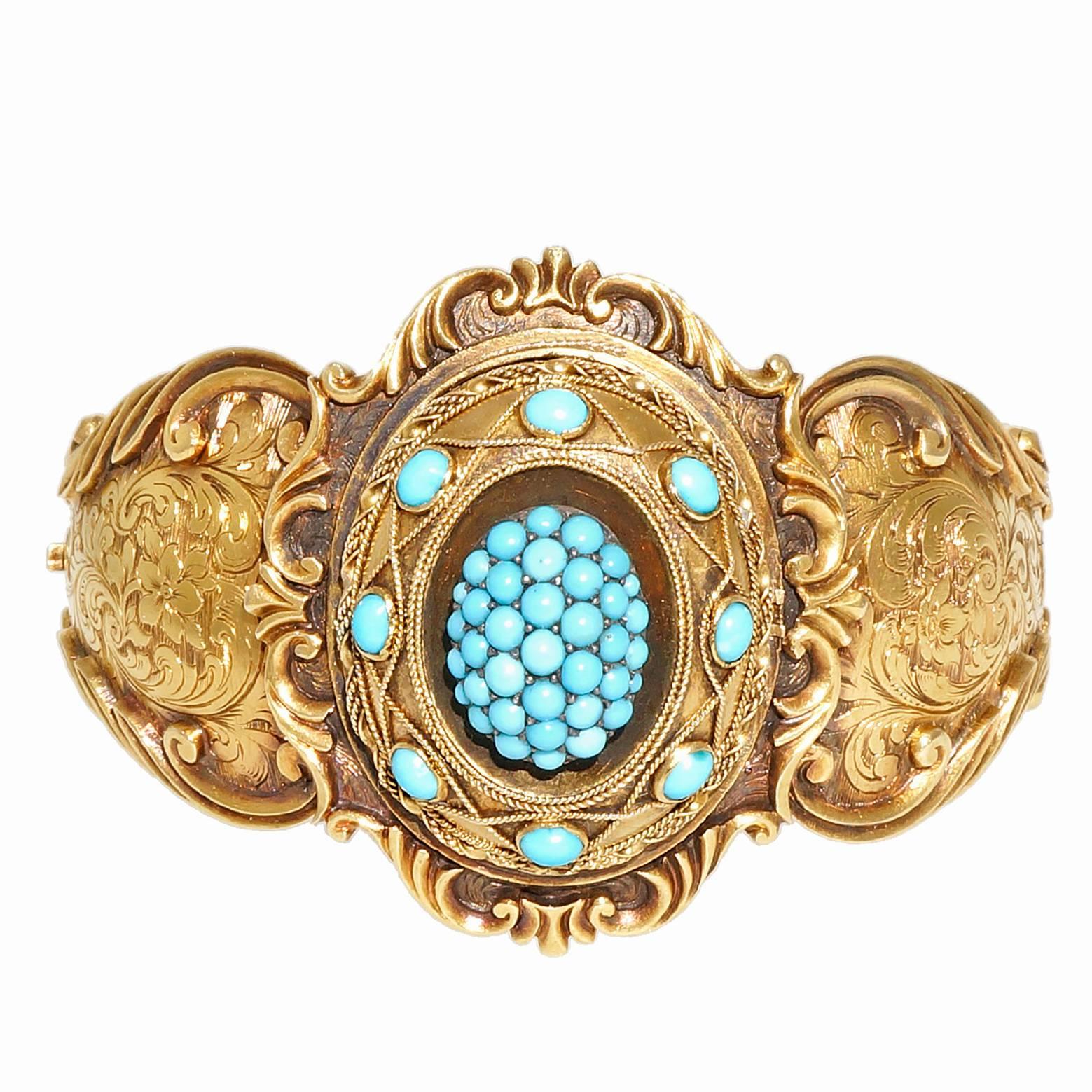 Natural Persian Turquoise Gold Bangle Bracelet
