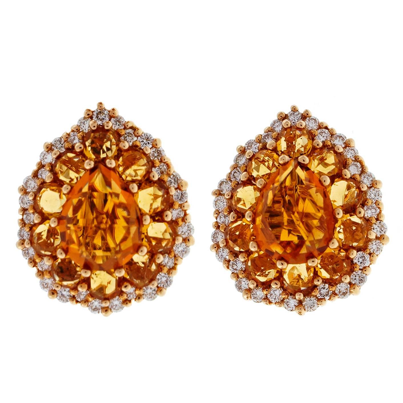 Crivelli Orange Yellow Citrine Diamond Gold Earrings