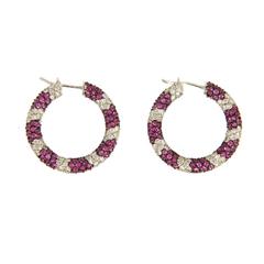 Jona Pink Sapphire White Diamond Gold Hoop Earrings